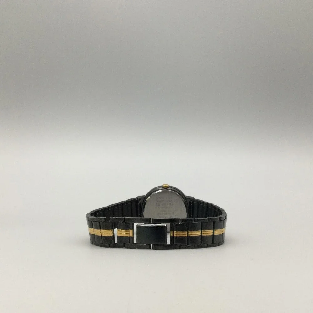 Pulsar Womens Watch 24mm Black Gold Tone Bracelet Date V722-0590 New Battery 7